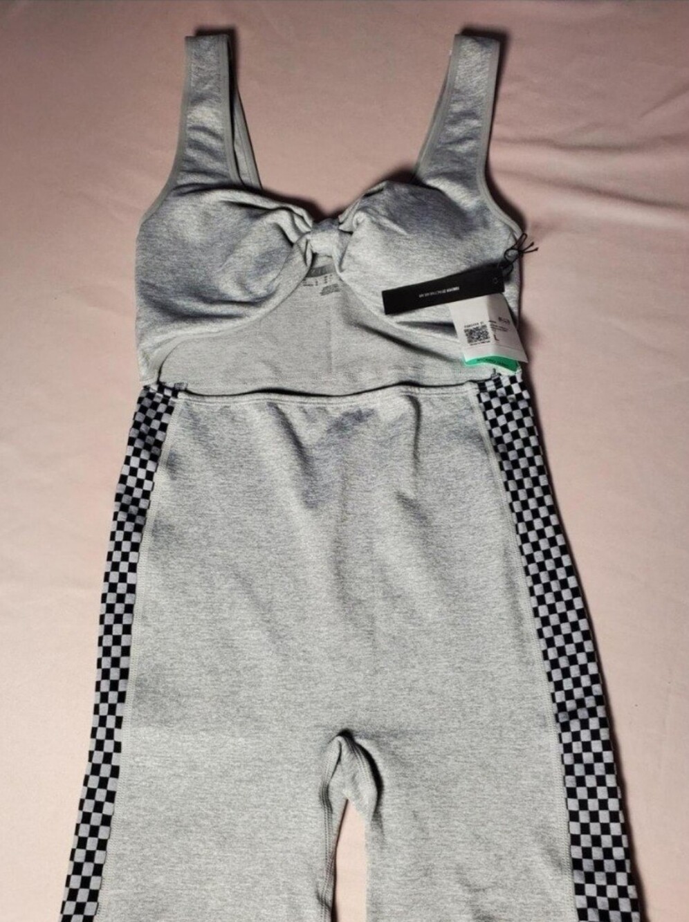 Forever 21 Grey Knit Biker Shorts with Checker Side Panels
